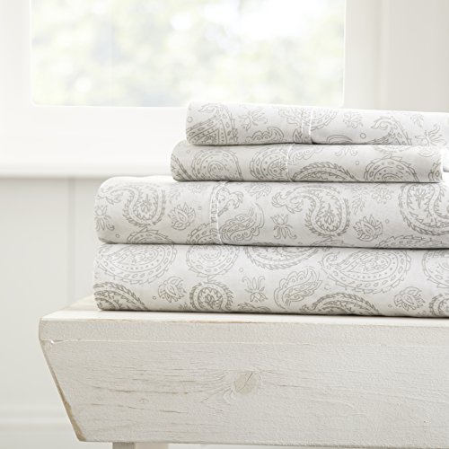 ienjoy Home 4 Piece Coarse Paisley Patterned Home Collection 4 Sheet Set, Full, Gray