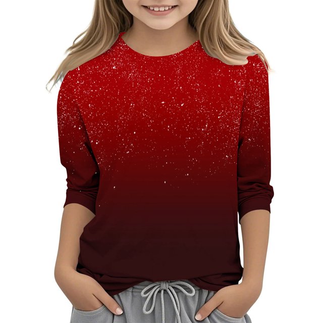 Posijego Garçons Filles T-Shirt à Manches 3/4 Imprimé Col Rond T-Shirts d'Été Hauts Décontractés pour Enfants