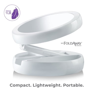 NU Brilliance Mon Miroir de Maquillage à DEL Double Face Pliable avec Grossissement 10X, Portable et Compact, s'Étend jusqu'à 11”, Se Plie à Plat pour le Voyage, Blanc