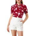 thumbnail image 1 of INSPIRE CHIC Women's Ruffle Tie Neck Casual Short Sleeve Floral Blouse, 1 of 6