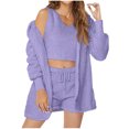 thumbnail image 1 of Ensemble de Pyjama 3 Pcs pour Femmes Ensemble de Pyjama en Polaire Chaude Tenues à Capuche Sans Manches Crop Tops Shorts Pjs, 1 of 7