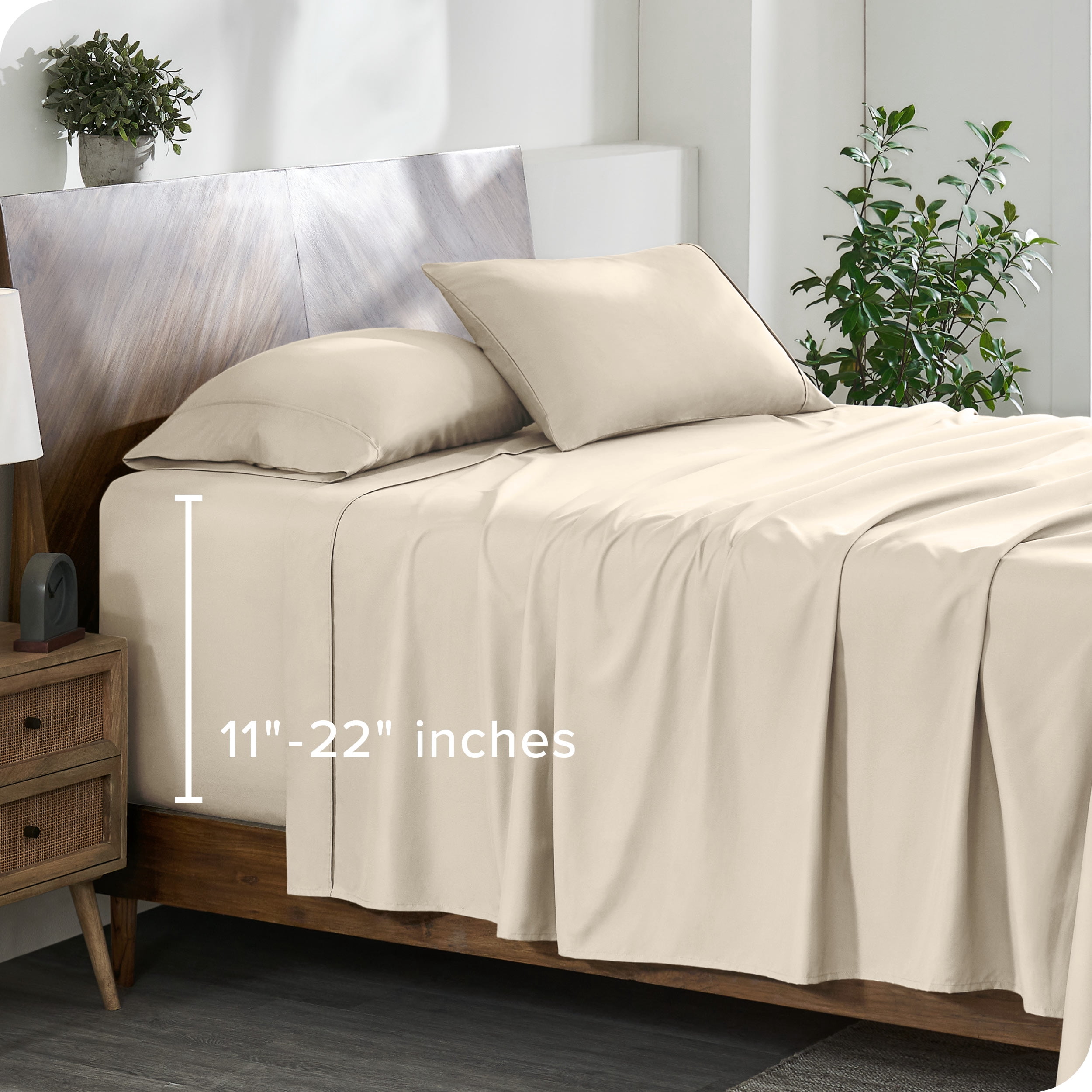 Bare Home 22" Extra Deep Pocket Sheet Set - Premium 1800 Collection - Ultra-Soft - Split King, Sand