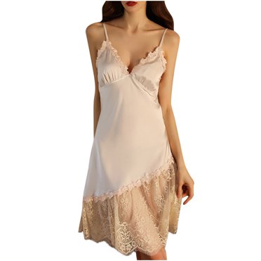 Dvkptbk Womens Satin Nightgown V Neck Sleepwear Lace Chemise Lingerie Nightwear