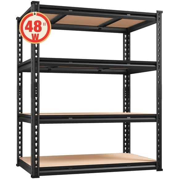 Exenoray Étagères de Rangement à 4 Niveaux, 24 Pouces P x 48 Pouces L x 60 Pouces H Étagères Robustes, Capacité de 2010 Lb Étagères de Garage pour Cuisine Garde-Manger sous-Sol Buanderie, Noir
