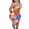 thumbnail image 1 of Women Halter Bodycon Sleeveless Ruched Spaghetti Strap Tie Dye Printing Club Party Mini Dress, 1 of 6