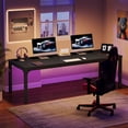 thumbnail image 1 of Fnova 78.7" Modern Computer Desk with Wood Desktop, Metal Frame Office Desk, Black, 1 of 14
