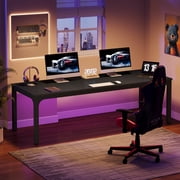 Fnova 78.7" Modern Computer Desk with Wood Desktop, Metal Frame Office Desk, Black