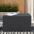 thumbnail image 1 of CorLiving Solterra Resin Wicker and Steel Rectangular Patio Coffee Table with Glass Top, Dark Grey, 1 of 6