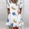 thumbnail image 2 of Fridja Women Casual V-Neck Ruffle Short Sleeve Printing Pocket Dress, 2 of 6
