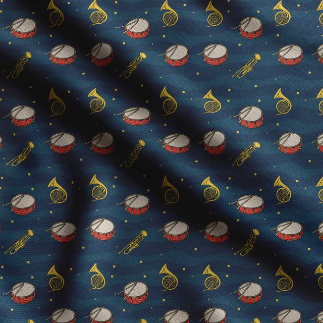 Soimoi Musical Instruments Print,Cotton Poplin, Sewing Fabric Sold by The Yard 42 Inch Wide,Sewing Craft Quilting/Quilt Making Fabric, Navy Blue