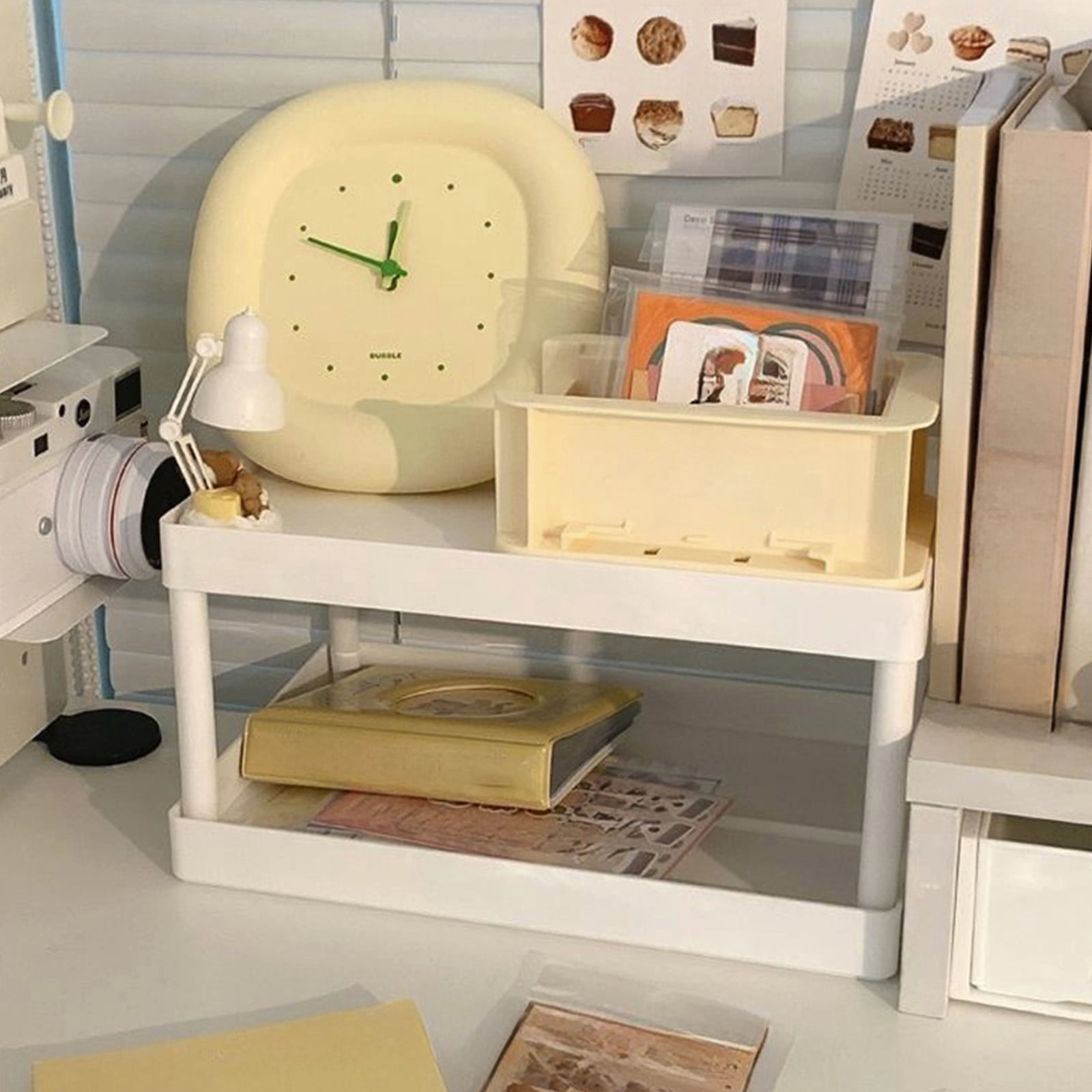 Fwttom Office Desk Accessories, 2 Tier Desk Organizer Display Stand, Desk Organizers and Accessories for Kitchen Bathroom Office Dorm & Makeup Organizer