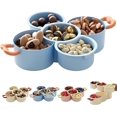 thumbnail image 1 of 2-Tier Divided Serving Platter with Handle, Stackable Multifunctional Fruit Vegetable Tray with Drain Basket, Double Layer Compartment Snack Dish for Home, Kitchen, Party (Blue), 1 of 8