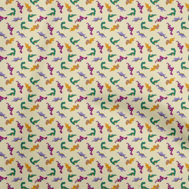 oneOone Rayon Light Yellow Fabric Colorful Dinosaur Cartoon Sewing Material Print Fabric By The Yard 56 Inch Wide