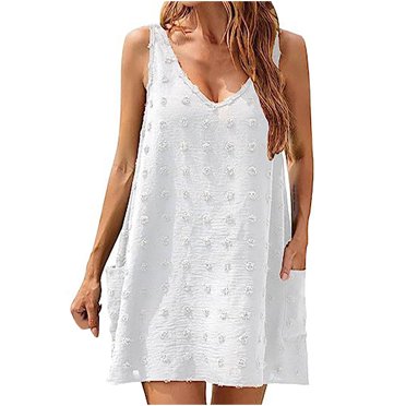 XZNGL Robe d'Été pour Femmes Plage Robe d'Été pour Femmes à Bretelles Bord de Mer Plage Robe à Nouer en V Poche Jupe Boule en Peluche Robe à Volants pour Femmes Été Robe à Bretelles à Nouer pour Femmes