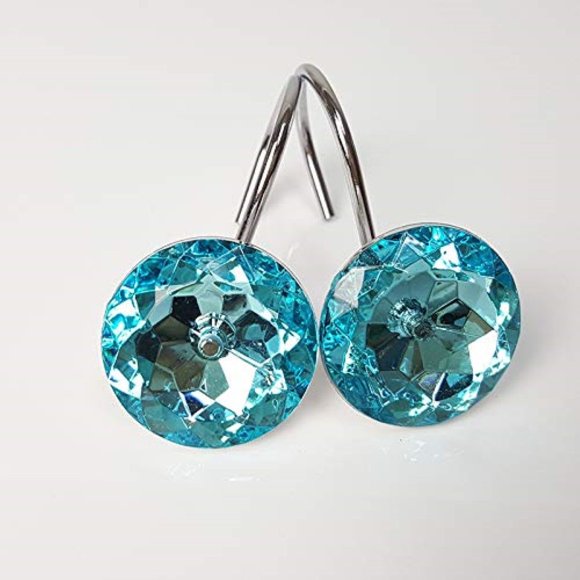 Xshelley Acrylic Diamond Shower Curtain Hooks Rings - Cute Crystal Gems Bling Rhinestones Bath Bathroom Accessories Set of 12pcs (Green)