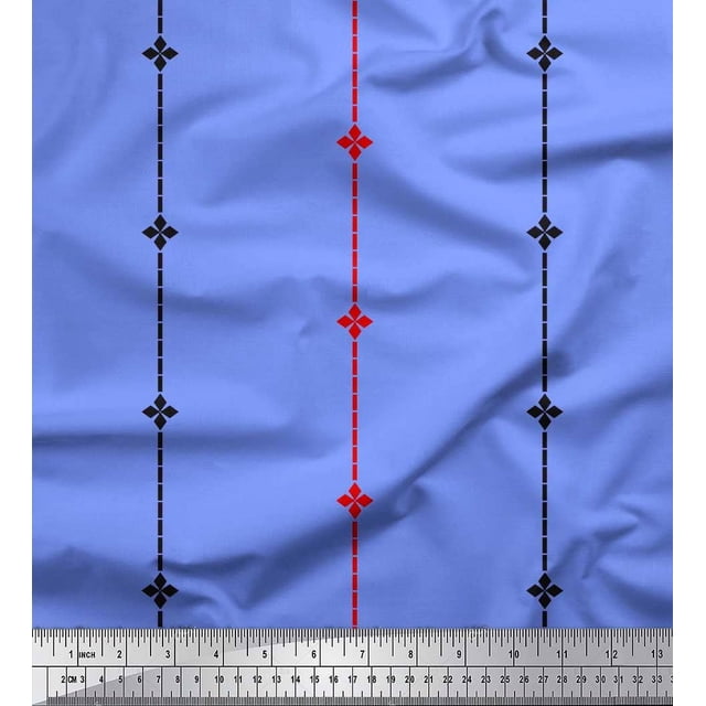 Soimoi Blue polyester Crepe Fabric Pannahazar Jamdani Printed Fabric 1 Yard 52 Inch Wide
