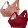 thumbnail image 1 of Tumotour 2PC Front Closure Bra for Women No Underwire Comfort Lace Wide Shoulder Strap Bra Full Coverage Seamless Soft Convenient Front Button Bras for Senior Everyday Life Sleep Walking Work, 1 of 4