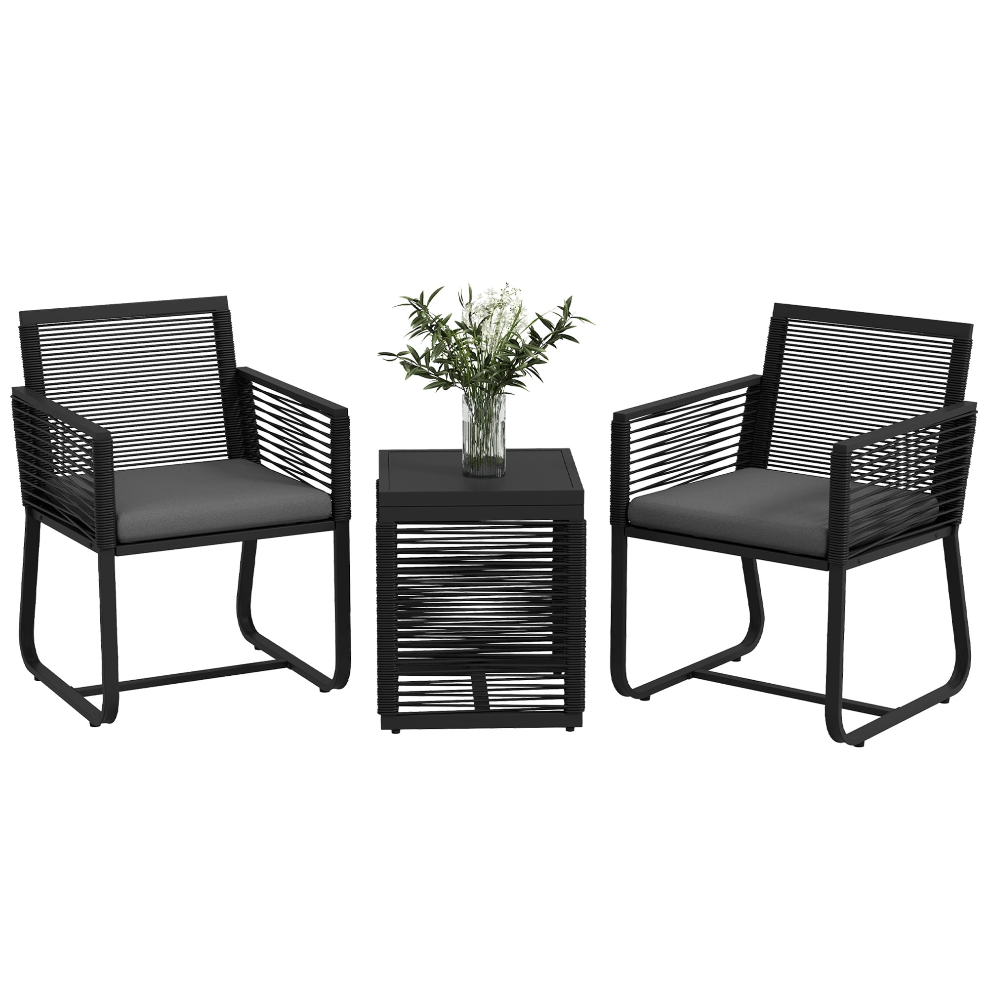 Outsunny 3 Pieces Wicker Patio Furniture with Soft Seat Cushions, Black