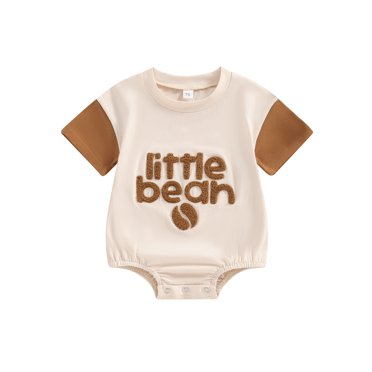 EYIIYE Barboteuse d'Été pour Bébés Garçons 0 3M 6M 12M 18M Nouveau-Né Manches Courtes Combinaison Col Rond T-shirt Body Broderie Lettre Contraste Couleur Barboteuses Enfants Ample Décontracté Vêtements Mignons pour Quotidien