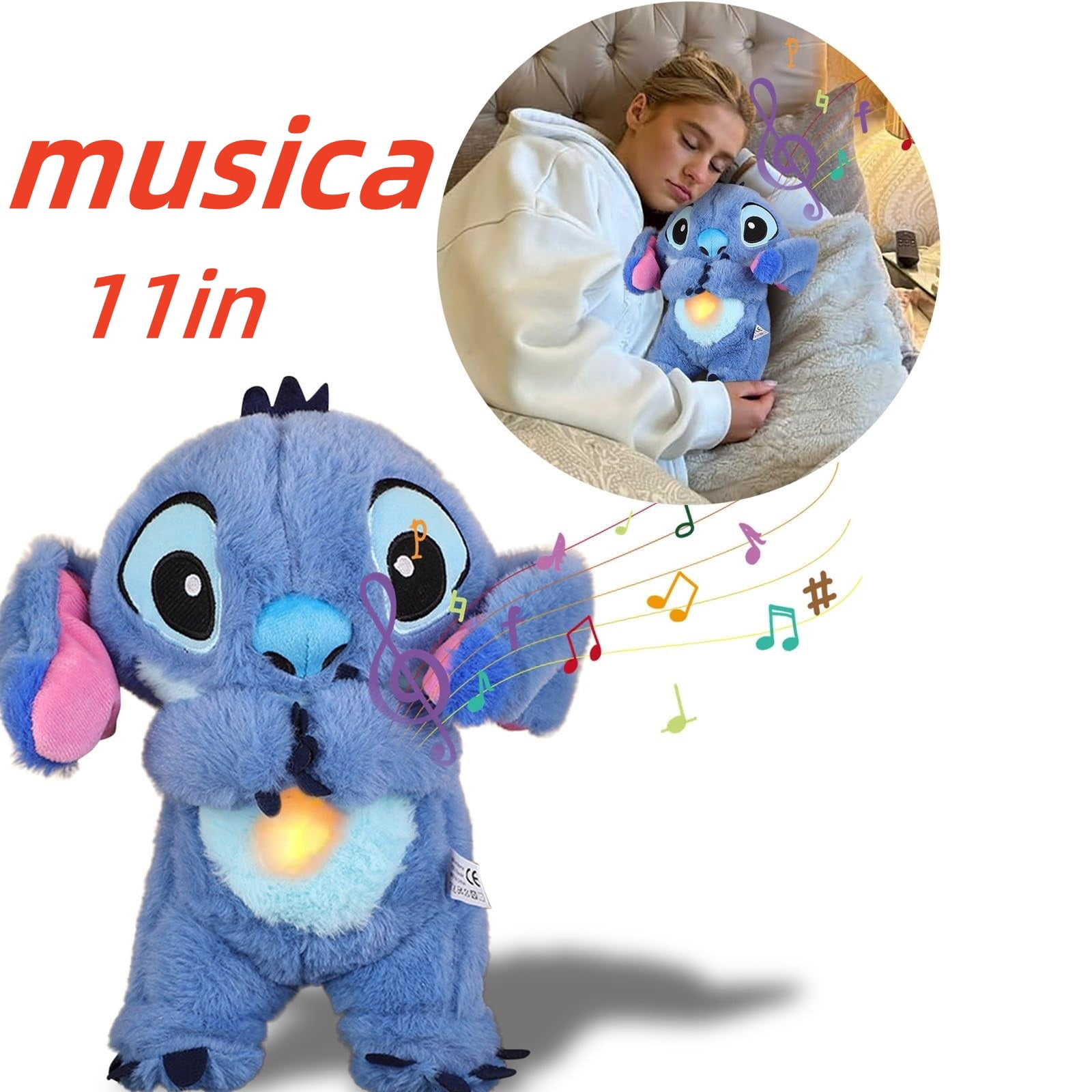The Stitch Anxiety Relief Stuffed Animals & Teddy B-ears with Sensory Details Music Lights & Rhythmic Breathing Motion for Adults and Kids Sleeping