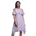 thumbnail image 1 of Bimba Robe Droite à Épaules Dénudées pour Femmes, Tunique de Fête à Col Rond Imprimée d'Oiseau Violet - Grand, 1 of 1