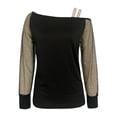 thumbnail image 4 of Mikilon Blouse T-Shirt Décontractée pour Femme à Col Asymétrique en Gaze Patchwork à Manches Longues de Couleur Unie, 4 of 5