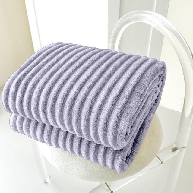 PRETXORVE Flannel Fleece Throw Blanket Warm and Soft Striped Couch and Bed Blanket Cozy Microfiber Ribbed Sofa for All Season