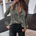 thumbnail image 2 of Plebaso Women's Velvet Long Sleeve Button down Shirts Fall Winter Tops Womens Dressy Blouses with Pockets, 2 of 5