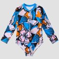 thumbnail image 1 of Pisexur Kids Toddler Baby Girl Rash Guard Long Sleeve Ruffle Floral Print Surfing Swimsuit Zipper One Piece Bathing Suit, 1 of 9