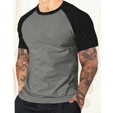breaise T-Shirts pour Hommes Été Raglan à Manches Courtes T-Shirt Classique Uni T-Shirts Décontractés pour Muscles T-Shirt Ample d'Entraînement Gris G Offre Spéciale