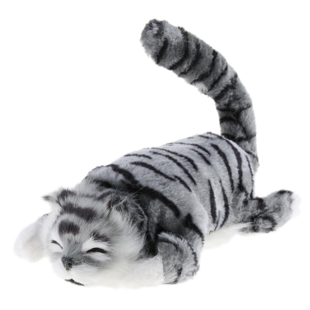 Electric Naughty Cat Pet Stuffed Animal Model Action Figure Table Decoration Grey