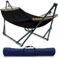 thumbnail image 1 of Tranquillo Hamac Universel avec Supports en Acier Enduit Électrostatique, Support de Hamac Réglable et Pliable avec Filet en Polyester à 2 Couches et Sac de Transport pour 2 Personnes. Toile - Noir, 1 of 5
