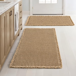 Ensemble de 2 Rugs de salle de bain à gaufres, Ruges de bain Boho non lavables à glissades, Mats de bain Super Absorbant, Ultra Tapis de douche à l'appui en caoutchouc doux pour le plancher de salle de bains, baignoire et douche, brun, 18x30 1 cm