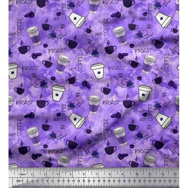 Soimoi Poly Georgette Fabric Hot Coffee Beverages Printed Fabric 1 Yard 52 Inch Wide