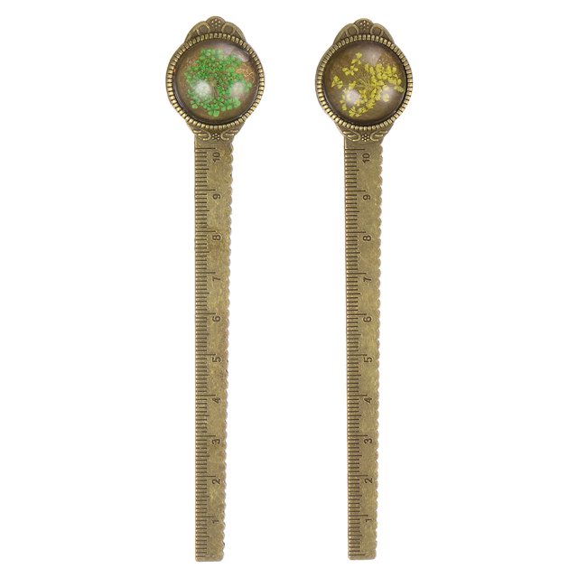 Unique Bargains 2pcs Métal Marque-Page Règle 10cm Marque-Page Vintage Métrique, Jaune et Vert