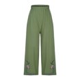 thumbnail image 4 of Womens Wide Leg Cropped Pants Cotton Linen Elastic High Waisted Palazzo Pants with Pockets Green, 4 of 7