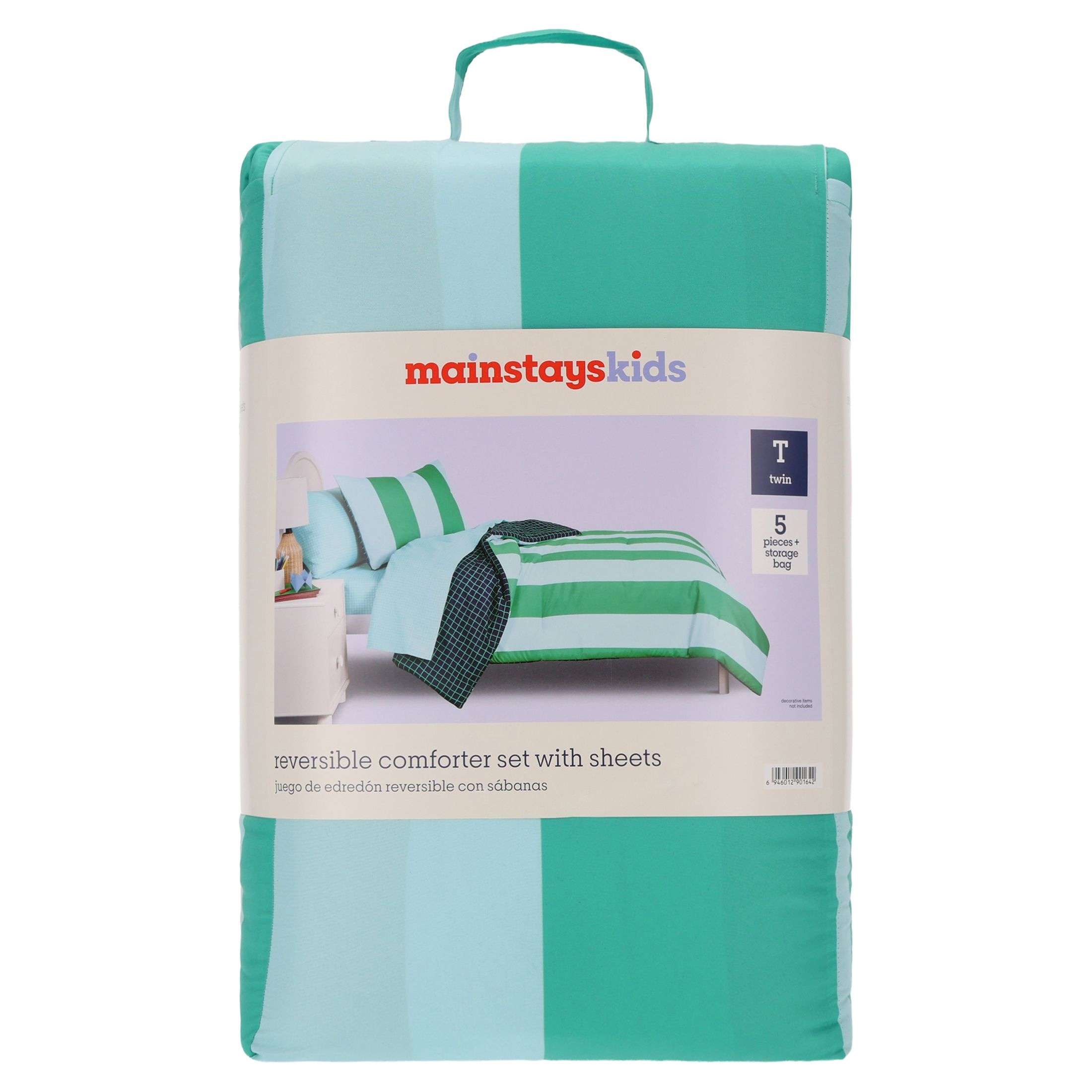 Mainstays Kids Dinosaur 7-Piece Bed a Bag Bedding Set, Reversible Comforter, Double