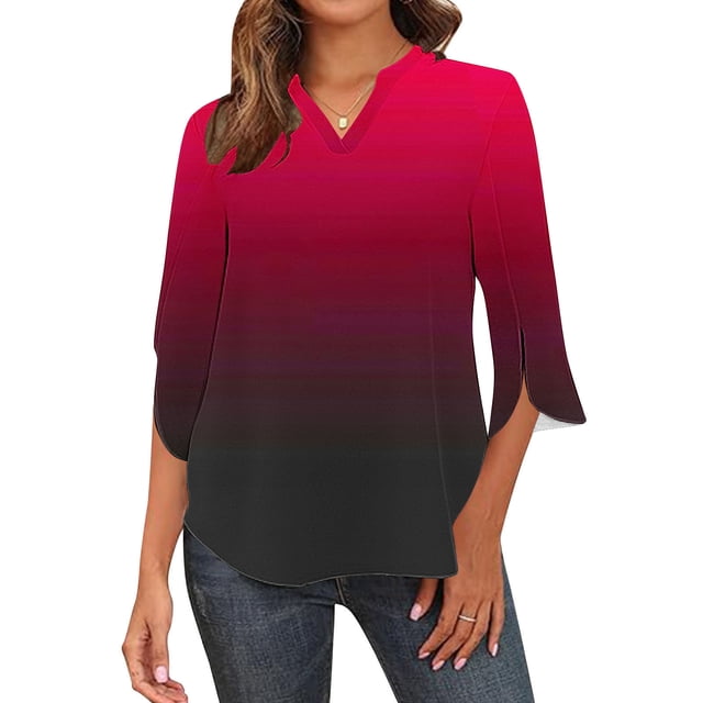 Hauts pour Femmes, Chemisier Mode Décontracté Régulier pour Femmes à Manches 3/4 et Encolure à Manches 3/4, Imprimé Non Positionné, Cadeaux des Fêtes, S