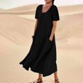 thumbnail image 2 of JUNWELL Liquidation d'Économies d'Été Robes Maxi pour Femmes Été Robe Débardeur en Coton et Lin Manches Courtes Ample Col Ras du Cou Maxi Longue Fluide avec Poches, 2 of 5
