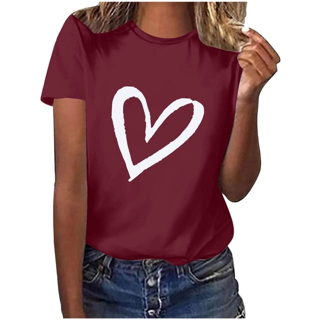 Diufon Hauts de la Saint-Valentin pour Femmes Tunique Décontractée à Manches Courtes Col Rond Chemisier Imprimé Graphique Mignon Tendance