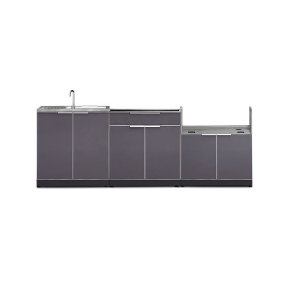 NewAge Products Outdoor Kitchen Aluminum 3 Piece Cabinet Set with Bar, Grill and Sink Cabinet