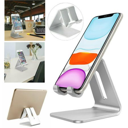 Support de Bureau Universel pour Cellulaire et Tablette en Aluminium Argenté