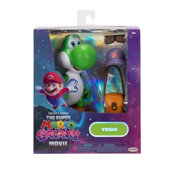 The Super Mario Galaxy Movie - 5” Figure Series – Yoshi Figure with Hat, Sunglasses, and Satchel Accessories