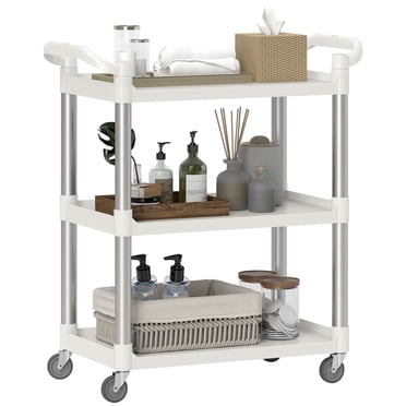 HOMCOM Utility Cart on Wheels, 3-Tier Rolling Cart for Kitchen, White
