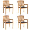 thumbnail image 1 of vidaXL Stacking Garden Chairs with Cushions 4 pcs Solid Teak Wood, 1 of 5