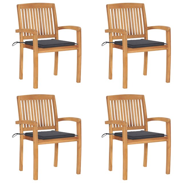 vidaXL Stacking Garden Chairs with Cushions 4 pcs Solid Teak Wood