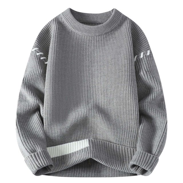 Pisexur Mens Sweater Casual Fashion Solid Color Ribbed Knit Sweaters Long Sleeve Crewneck Sweater Fall Winter Warm Oversized Pullover Sweaters Plus Size Sweaters M-4XL