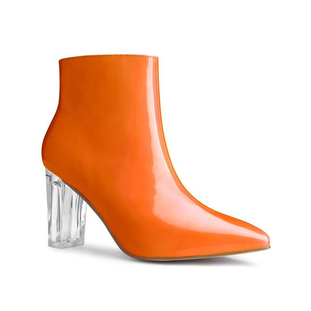 Unique Bargains Bottines à Talons Épais Pointus Transparents pour Femmes Orange (Taille 7)