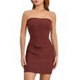 thumbnail image 1 of Gupgi Women Summer 2 Piece Knit Outfit Ribbed Strapless Tube Top Bandeau with Bodycon Mini Skirt Set, 1 of 8