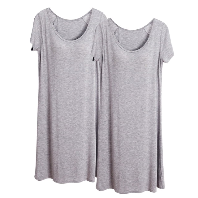 Cameland 2 Pcs Robe de Nuit Longue à Manches Courtes avec Soutien-Gorge Intégré Rembourré pour Femmes, Pyjama, Soutien-Gorge Intégré, Nuisette Décontractée, Longueur Genou, Confortable, Douce, en Modal